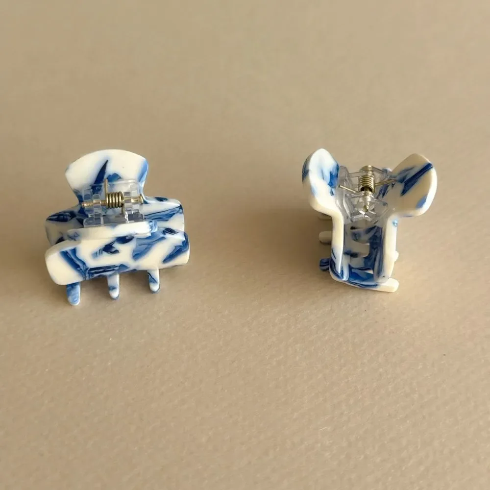 Blue and White Marble Hair Clips S1094